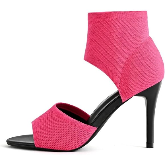 Hot Pink 3 Inches Peep Toe Synthetic Stiletto Stretchy Heeled Sandals for Women - Picture 5 of 10